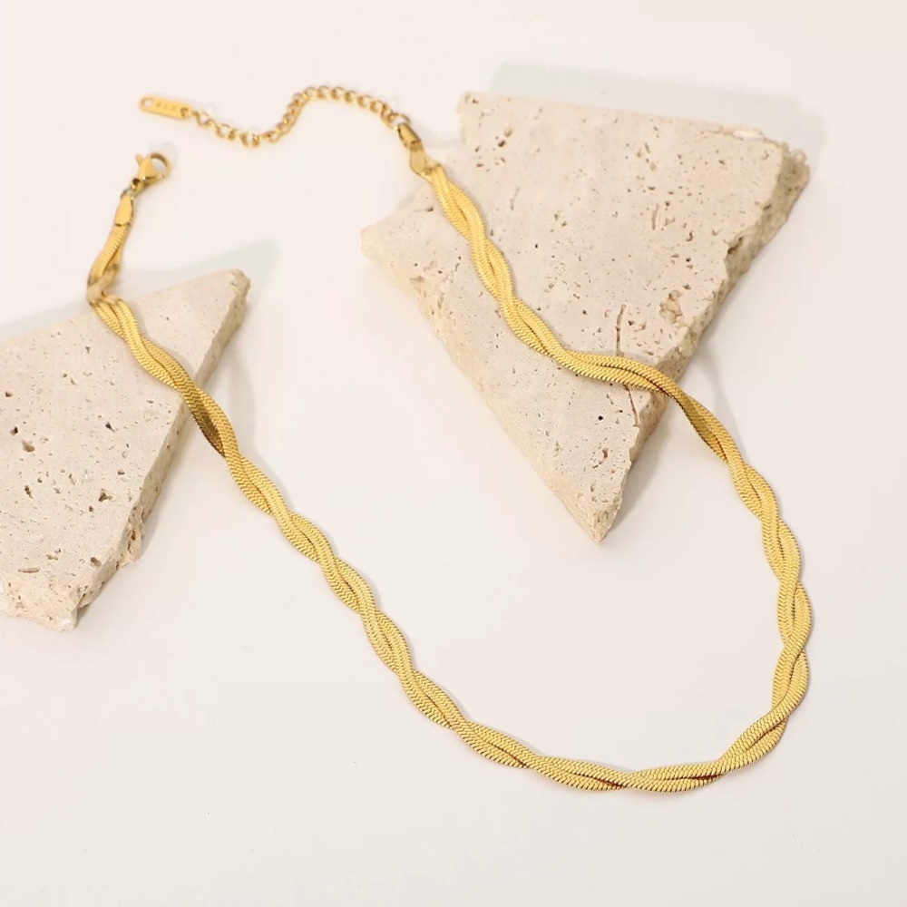 🆕Double cross flat snake chain necklace jewelry gold plated